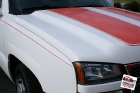 Custom designed, printed, and laminated vinyl racing stripes installed